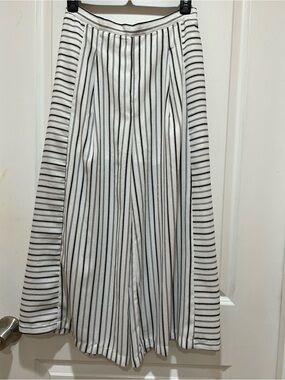 Doe & Rae White and Black Vertical-Stripe Maxi Skirt